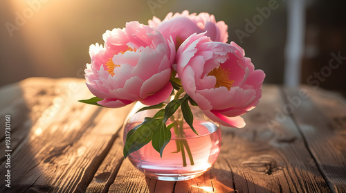 Romantic Pink Peonies in Vase with Soft Morning Light