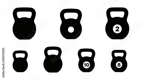 Set of Black Kettlebells of Different Weights for Fitness and Exercise