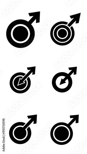 Set of Male Gender Symbols, Mars Icon Variations, Vector Graphics