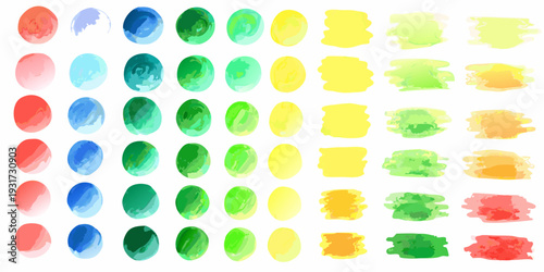 Watercolor palette featuring a spectrum of vibrant blended colors