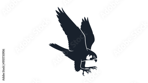 Silhouette of a falcon in flight, hunting, with sharp talons extended, isolated on white