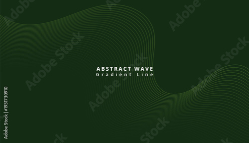 A dark green abstract background with a wave gradient line design