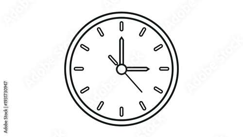 Simple Line Art Clock Face Showing 3 O'Clock