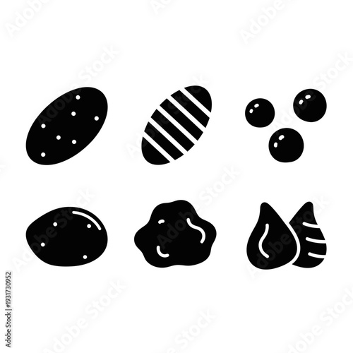 Simple Icons of Potatoes, Oil Drops, and Other Food Ingredients