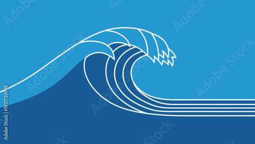 Stylized Blue Ocean Wave with White Outline on Solid Blue Background
