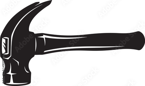 Black and white illustration of a hammer tool icon