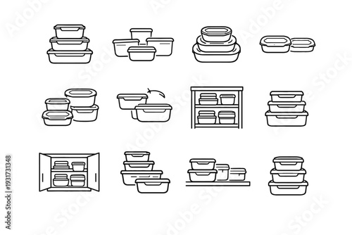 Stackable system lid compatibility modular containers flexible design container food vector icon