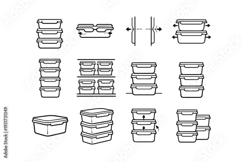 Practical concept interlocking vertical tower alignment stackable container icon vector food