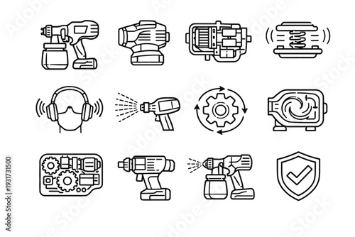 Spraying sprayer icon cordless vibration efficient vector smooth internal icons motor compact