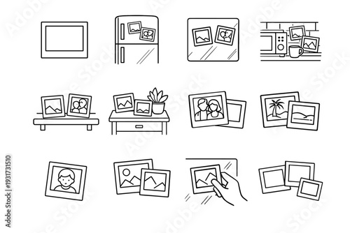 Frame modern mounting icons icon usage environment fridge lifestyle everyday vector photo
