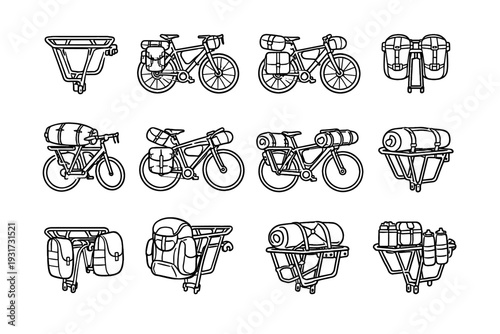 Solution touring concept vector icon bike outline rack gear modern clean