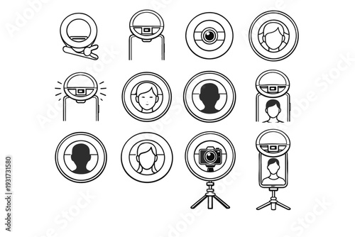 Precise ring vector creation selfie face illumination clip icon filming practical camera