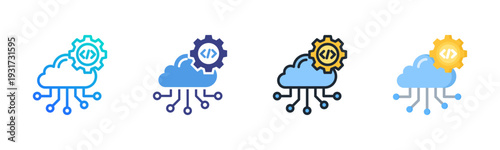 Cloud Programming Icon Set Vector Collection Isolated In Black And White