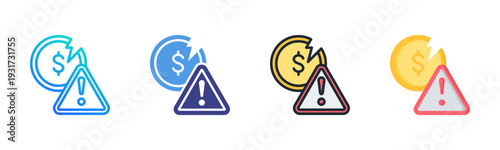 Financial Crisis Icon Set Vector Collection Isolated In Black And White