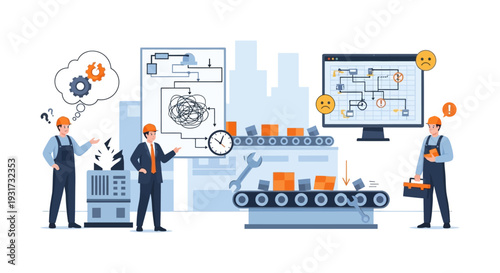 Industrial Process Optimization & Troubleshooting. Managing workflow complexity, production line problems, and efficiency challenges in manufacturing.