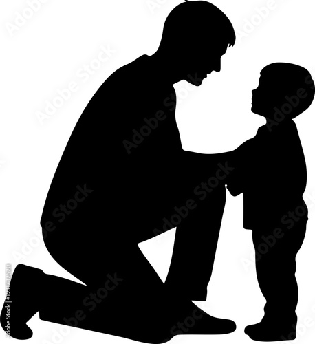 Father and Son Silhouette, Bonding Moment, Vector Illustration, Flat Design