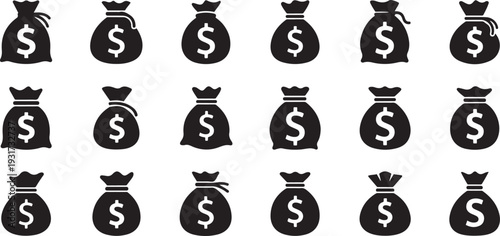 Black money bags with dollar sign on white background black white background financial symbols currency