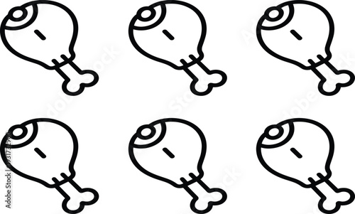 Chicken drumstick outline icon collection simple black line food vector illustration set isolated on white background
