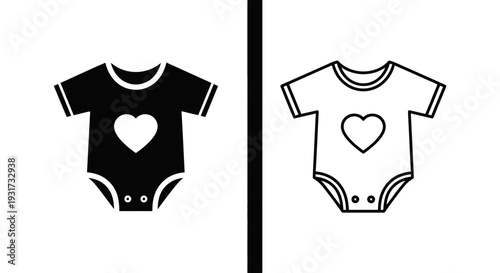 A cute baby onesie or bodysuit featuring a prominent heart symbol on the chest.