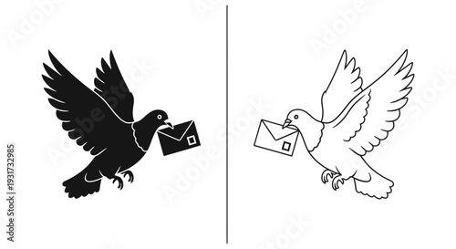 A graceful flying dove carries a sealed envelope, symbolizing message delivery, peace, or communication.