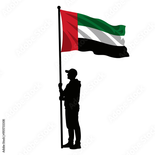 Silhouette of a Person Holding a National Flag on a Pole, Portrait in Pride and Ceremony.