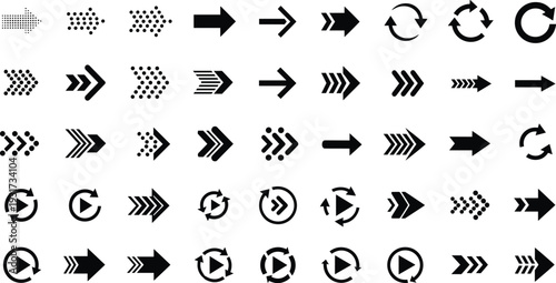 Arrow and Refresh Icons Collection with Directional Pointers Chevron Speed Motion and Reload Loop Symbols Vector Set