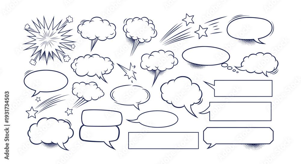 Fototapeta premium Hand Drawn Comic Book Speech Bubbles Set Vector Pop Art Explosion Effects Collection