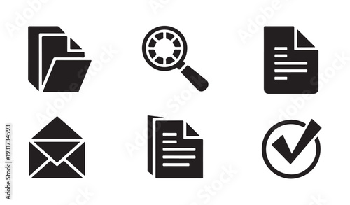 Office administration and document verification icons collection vector illustration graphic