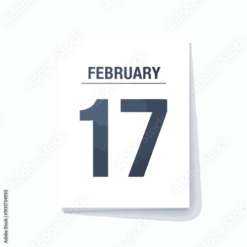 Modern minimalistic calendar page icon prominently displaying February seventeenth date, perfect for digital scheduling, event reminders, and