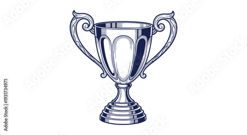 Elegant Vintage Trophy Award Cup Symbolizing Victory and Champion Success Achievement Engraved Outline Icon