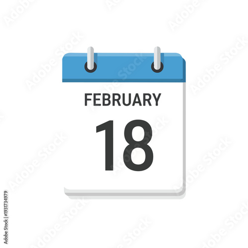 Clean digital calendar icon clearly displaying February 18, ideal for event planning and date tracking.