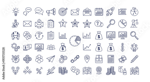 Hand-Drawn Business Marketing Finance Analytics Communication Doodle Line Icons Vector Set