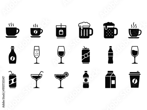 Beverage Icons Set Drinks Collection
