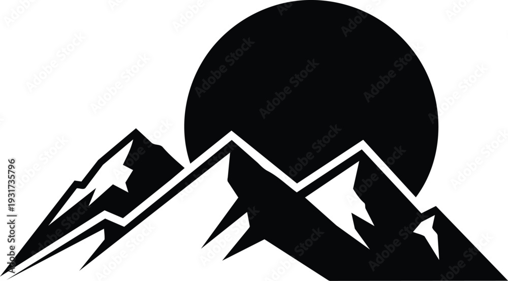 Fototapeta premium Minimalist Mountain Range with Full Moon Silhouette.