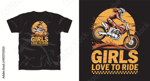 Girls love to ride motocross, female rider jumping with motorcycle