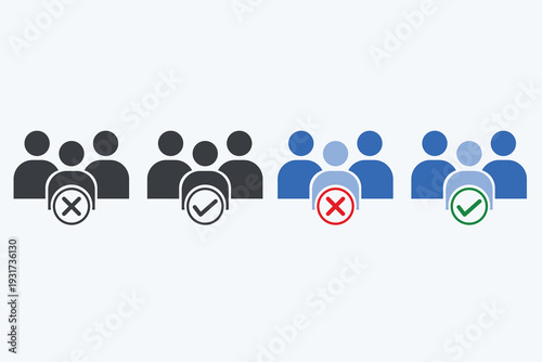 Group selection accept and reject icon set.