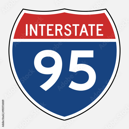 Bild auf Leinwand US Interstate 95 Highway Icon, Featuring Route Number and Text, Representing Interstate Road Sign, Travel Navigation, and Flat Style Vector Illustration