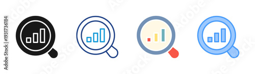 Search Analytics icon set multiple style collection