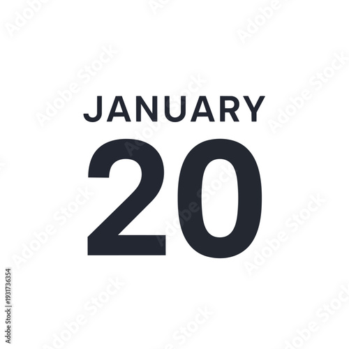 A clear, minimalist digital graphic highlighting the date January 20 in bold typeface, ideal for various calendrical applications, event