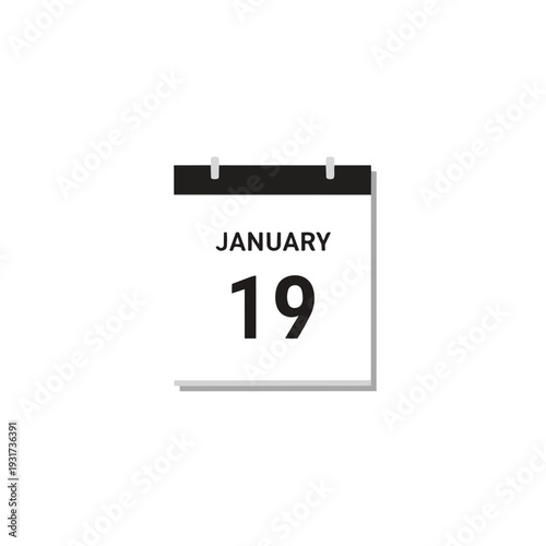 Minimalist January nineteenth calendar page illustration, clean digital date display, simple daily reminder, important event marker, schedule
