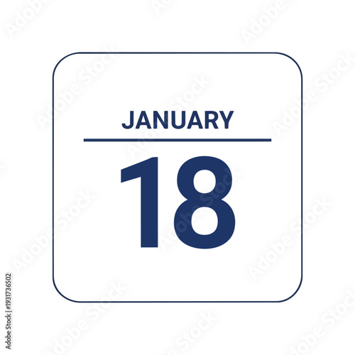 Digital calendar icon displaying the eighteenth day of January annual scheduling graphic for planners and event tracking