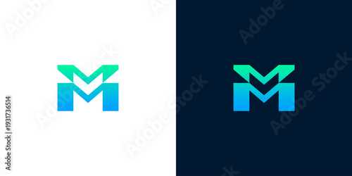 Abstract geometric letter M and V logo concept, featuring a vibrant blue-green gradient, perfect for modern business branding and digital identity
