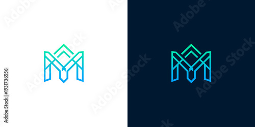 Modern Geometric Letter M or MA Monogram Logo Design with Blue Green Gradient Colors, Minimalist and Elegant Abstract Vector for Branding and Corporate Identity