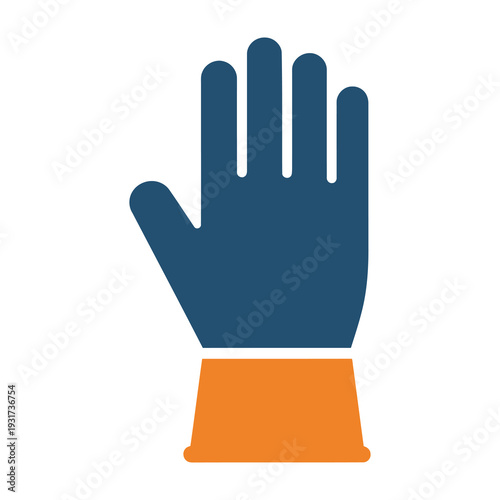 Flat design illustration of a protective glove with reinforced orange wrist cuff extending upward for safety and support in industrial or manual labor settings