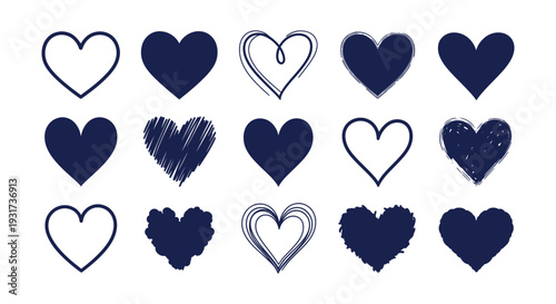 Diverse Hand-Drawn Doodle Sketchy Solid Outline Heart Shapes Vector Collection