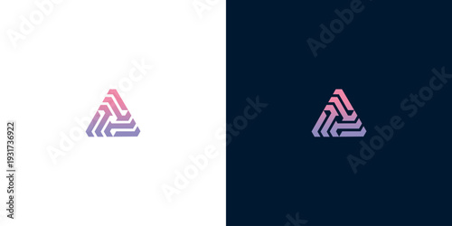 Modern Abstract Geometric Triangle Logo Concept with Intertwined Gradient Lines, Representing Connection, Stability, and Innovation for Professional Branding Identity