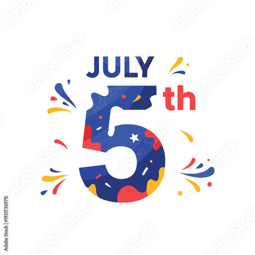 A dynamically illustrative and festive representation for July 5th, featuring bold colorful splashes and abstract confetti patterns celebrating a