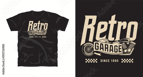 Retro garage vintage motorcycle illustration with checker flag