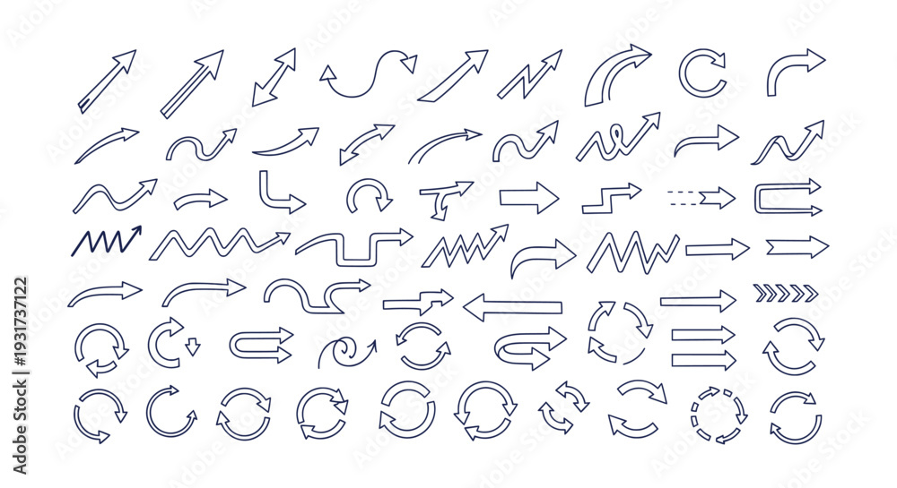Naklejka premium Modern Outline Arrow Vector Icons Collection Set UI UX Design Elements
