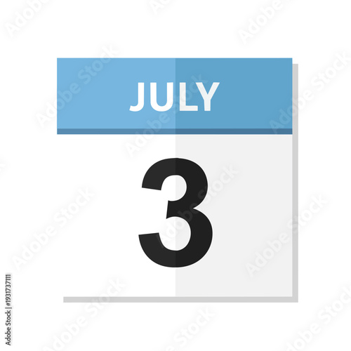 Flat design calendar icon displaying July 3 a specific date for planning and scheduling events